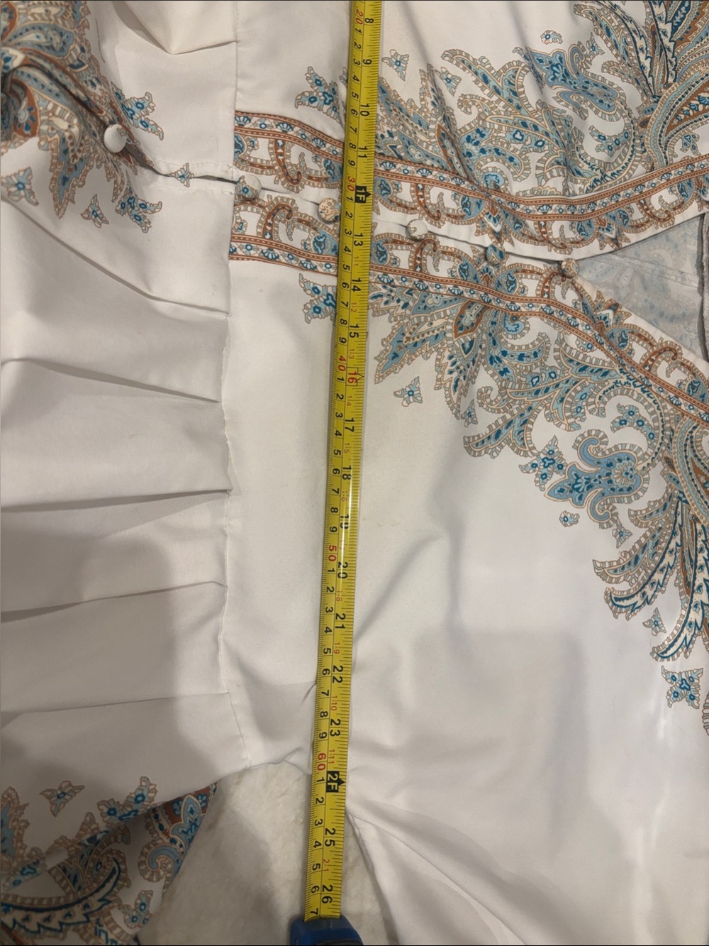 Boho NWOT V-Neck Mini Dress in Ivory with Teal & Tan Paisley - Picture 6 of 10